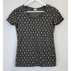 Orla Kiely Shirt Womens Small Grey Uniqlo Graphic Mod Floral Y2K Shortsleeve Top